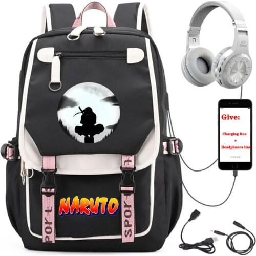 USB Charging teenagers Laptop packsack anime Cartoon Uchiha Hatake backpack student School book Bag Women men Travel Backpack