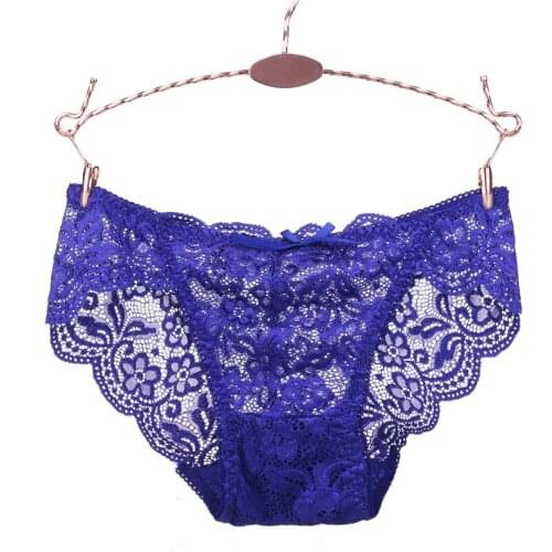 Yasemeen Sexy Lace Transparent Briefs Low Waist Sexy Lace Underwear Embroidery Solid Trunks Panties for Women Triangle Underwear