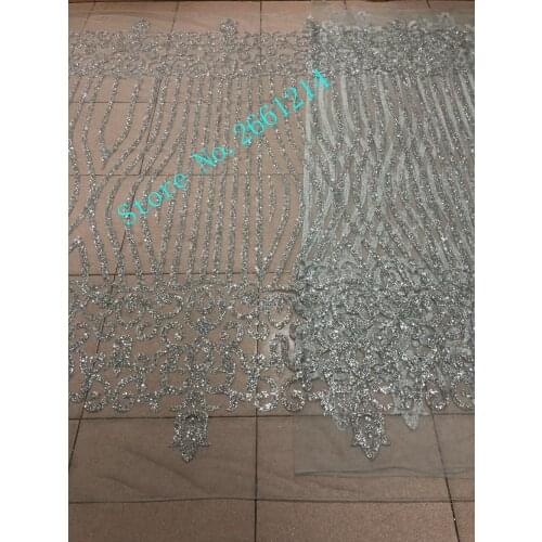 Silver color african tulle net lace fabric special tulle lace fabric with glued glitter