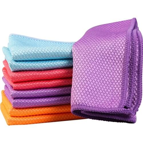 5pcs Traceless Microfiber Windows Cars Mirrors Polishing Fish Scale Rag Soft Lint Free Reusable Glass Cleaning Cloth Eyeglasses