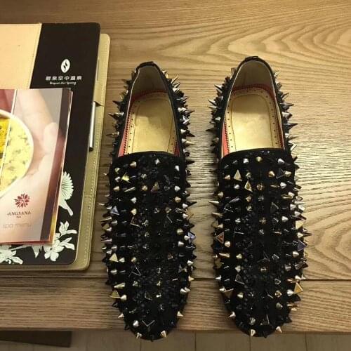Streets trendsetter Handmade Spikes flats shoes for men Luxury designer Party Shiny Shoes Sapato Social Masculino