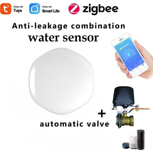 Tuya Zigbee Water Sensor Leakage Alarm Detector Anti-leakage With Automatic Valve APP Control Compatible Alexa Google Smart Life