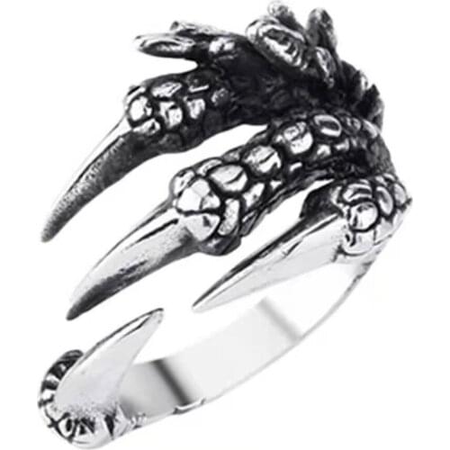 Vintage Silver Color Eagle Dragon Claw Opening Ring For Women Men Domineering Skull Adjustable Ring Hiphop Sombra Y Hueso B113