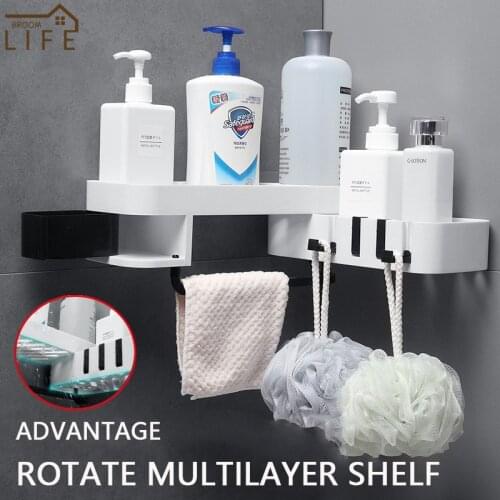 Rotate Multilayer Bathroom Shelf Shampoo Storage Rack High-capacity Wall Mounted Kitchen Organizer Towel Holder Bath Accessories