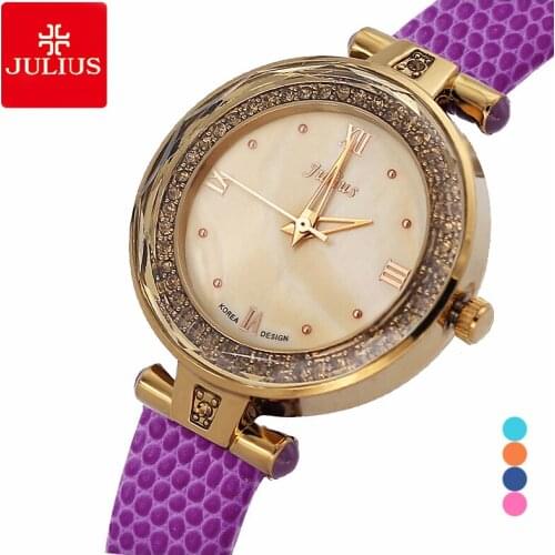 Mother-of-pearl Lady Womens Watch Japan Quartz Crystal Hours Fine Fashion Clock Bracelet Leather Girls Gift Julius No Box