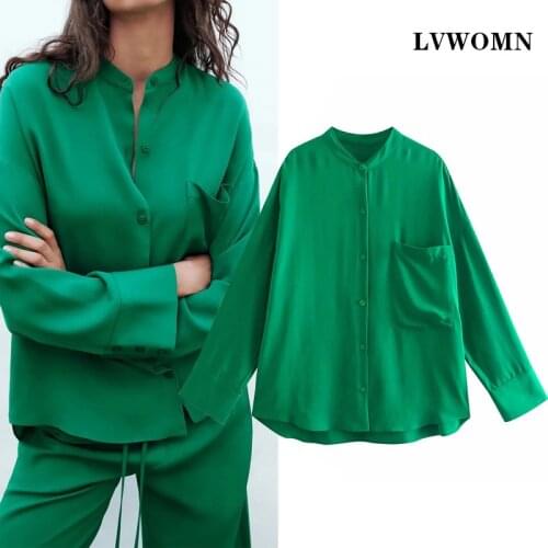 LVWOMN Za 2021 Women Long Sleeve Shirt Spring Women Clothing Loose Pocket Plus Size buttons Women Tops And Bloues Casual Clothes