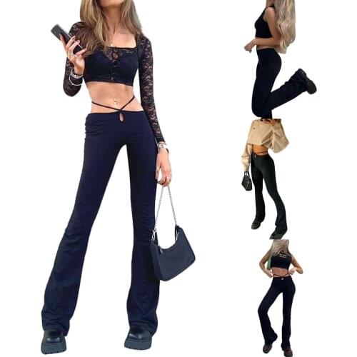 Women Fashion High Waist Lace-up Pants Casual Stylish Solid Color Pants For Shopping Daily Wear 2021 New Fashion