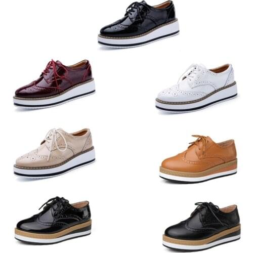 2020Spring Autumn Women Platform Flats Woman Leather Lace up Classic Bullock Footwear Female Oxford Shoes Lady female shoes