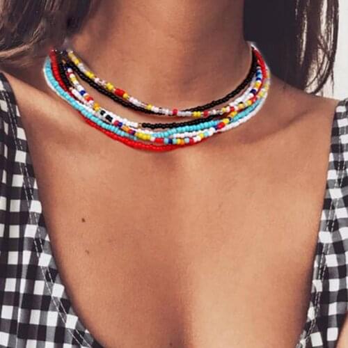 Bohemian Handmade Rainbow Beads Choker Necklace For Women Candy Color Bead Clavicle Chain Necklaces Girl Birthday Jewelry Gifts
