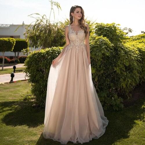 Exquisite Jewel Sleeveless Champagne Wedding Gown A-line Vestido de Novia Tulle Bride Dress Plus Size