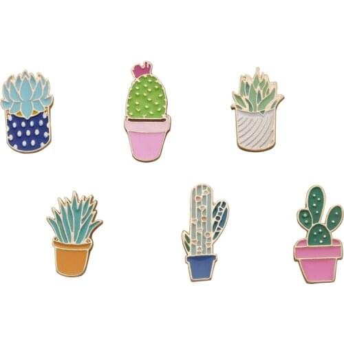 1PC Korea cute cactus plants and flowers drip oil brooch badge cartoon fashion women scarf with jewelry enamel pin