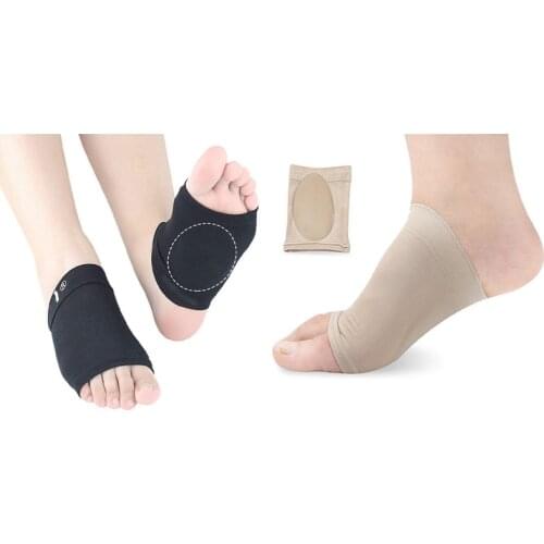 2 Pcs Compression Arch Support with Comfort Gel Pad,Arch Brace for Flat Feet Cushions Skin Color & Black