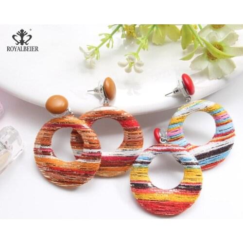 2020 New Dangle Big Round Fashion Style Drop Earrings Women Jewelry Geometric Hollow Color Cloth Fabric Handmade Earrings