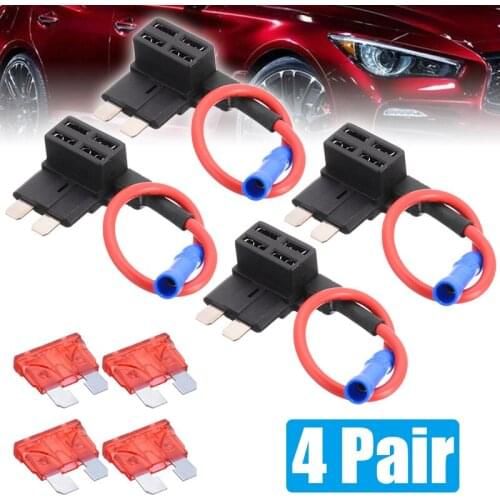 4 Pair 12V Fuse Holder Add-a-circuit TAP Adapter Standard Ford ATM APM Blade Auto Fuse with 10A Blade Car Fuse
