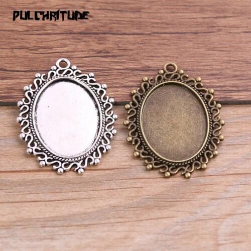 6pcs 18*25mm Inner Size Two Color Metal Alloy Simple Oval Cabochon Pendant Setting Jewelry Findings P6807