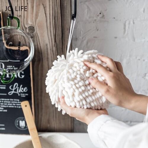 JO LIFE Absorbent Fast Drying Soft Hanging Towel Bathroom Kitchen Plush Chenille Wipe Hands Towel Ball