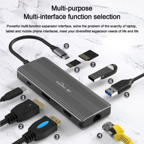 Blueednless 8in1 Hub USB3.0 Type C Splitter Docking Station Rj45 Net HDMI-Compat