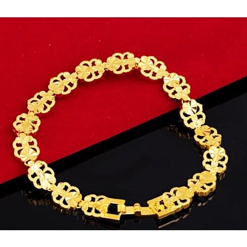 Heart Wrist Bracelet Yellow Gold Filled Womens Mens Bracelet Chain Link Gift
