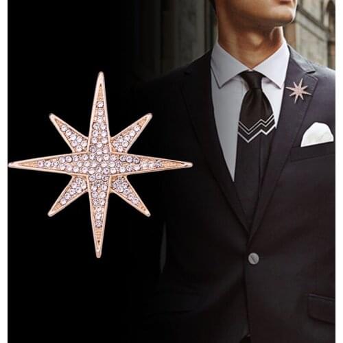 High Grade Metal Star Brooch Rhinestone Crystal Badge Mens Suit Shirt Lapel Pin Cardigan Corsage Fashion Jewelry for Women