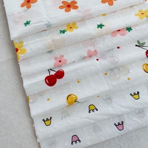 Pure Cotton Fabric Polka Dot Jacquard Cut Flower Printing Fabric DIY Handmade Cloth Doll Clothes Fabric 45x50cm