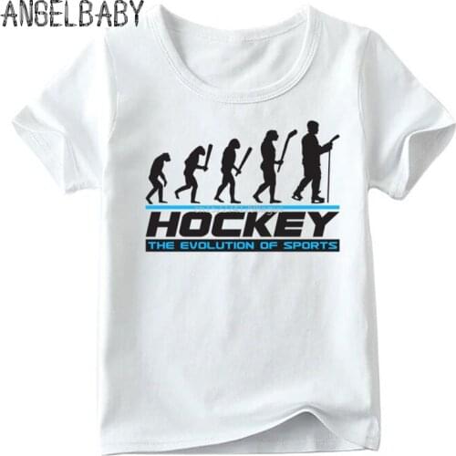 Children Evolution Of Ice Hockeyer Print Funny T shirt Boys and Girls Summer Short Sleeve White Tops Kids Casual T-shirt,ooo795