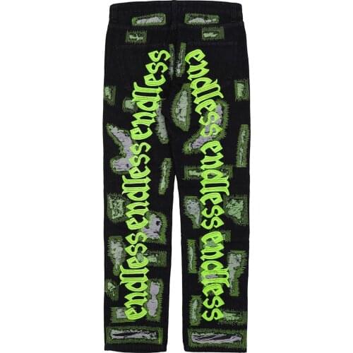 Firmranch New White Letter Embroidery Black Jeans For Men 2021 Ins Street Broken Hole Jean Homme Endless Denim Pants Moto Trouse