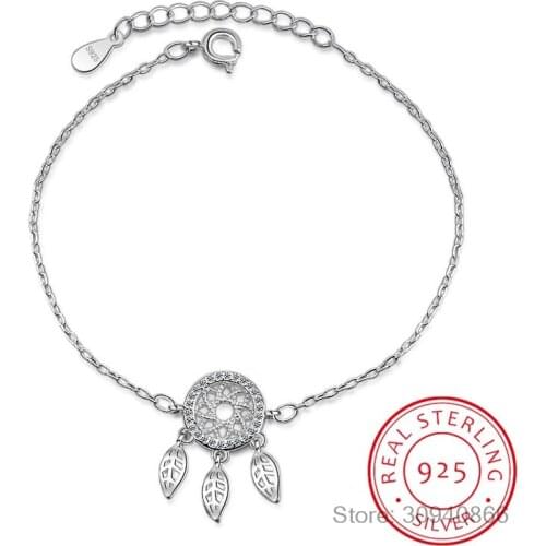 Hot Sale Micro CZ Dream Catcher Bracelet For Women Girl 925 Sterling Silver Dreamcatcher Zirconia Bracelet pulseira bijou S-B204
