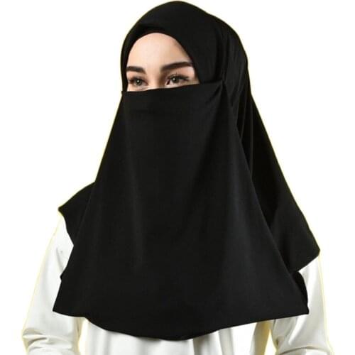 Muslim Bandanas scarf Islamic 3 layers Niqab Burqa Bonnet hijab cap veil hats black face closure style shawl head covering