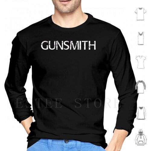 Gunsmith Hoodies Long Sleeve Black White Black And White Distressed Text Typography Grunge Word Military Gun Ammo