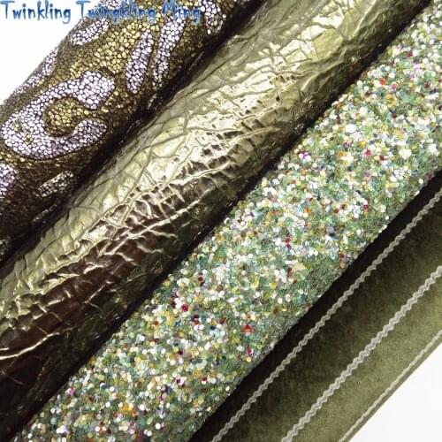 Green Chunky Glitter leather, Stripes Velvet Fabric, Leopard Embossed Faux Leather For Bow A4 21x29CM Twinkling Ming XM026J