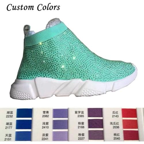 Custom Colors Crystals Sock Boots Sport Shoes Female Flat Stretchy Knitting Ankle Length Small Rhinestone All Over Sock Sneakers
