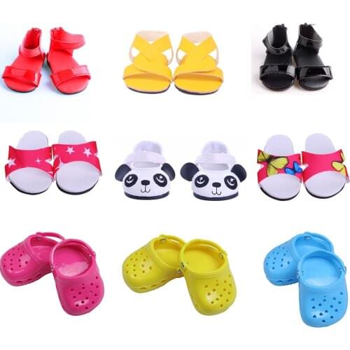 5cm Summer Beach Sandals Slippers Cartoon Panda Shoes for 18 inch Dolls 7cm Baby born Fashion Shoes fit 43cm American Dolls