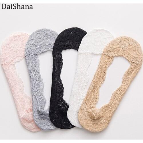 Summer Ladies lace Boat Cotton Thin Socks Silicone non-slip girl Low Help thin embroidered socks breathable Boat cotton Socks