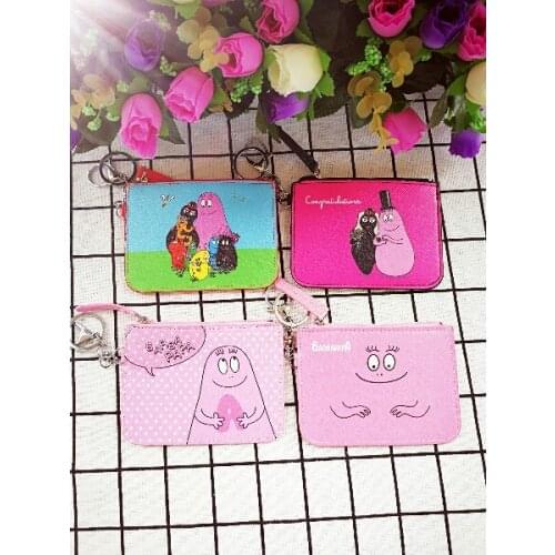 LISM Pink PAPA Anime Plush Card Holder PU Cartoon Credit ID Bags Zipper Coin Bus Card Wallet Kid Girls Gifts New