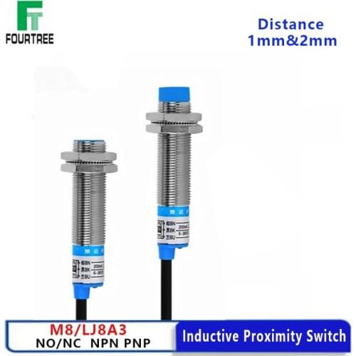 M8 Proximity Switch Metal Inductive Approach Sensor Detect Distance 1mm 2mm PNP/NPN NO NC DC 6-36V AC 90-250V LJ8A3