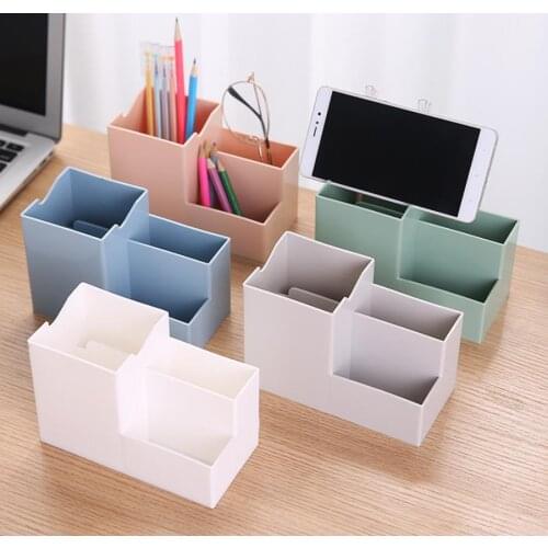 Multifunction Desktop Plastic Pen Pencil Holder 3 Compartments Storage Desk Organizer For Office Stationary Accessories Box