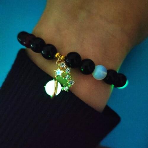 Fashion Creativity Glow In The Dark Women Elastic Bracelet Luminous Men Charm Natural Stone Bead Bracelet Fluorescence Jewelry