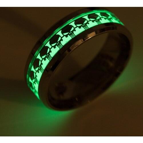 BAECYT New Skull Ring For Men Women Stainless Steel Fashion Jewelry Punisher Skull Ring Punk Luminous Glow In The Dark Rings
