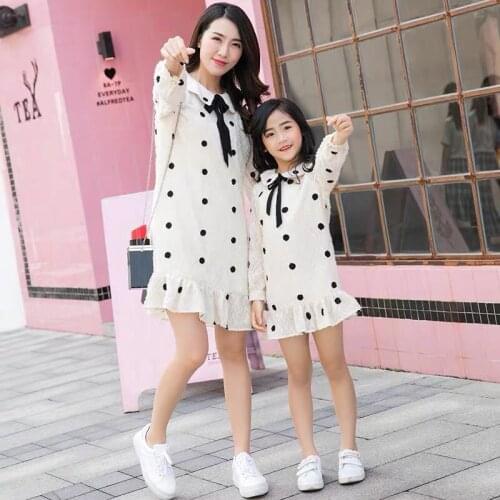 New Mother and Daughter Dresses Family Matching Outfits Women Girls Dot Clothes Mommy and Me Full Party Dress