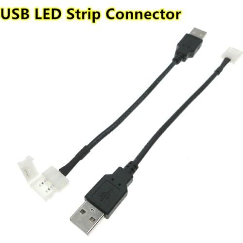 NEW USB LED Strip Connector 2pin 8mm / 10mm for 5V LED Strip 20pcs/lot. No Need Soldering