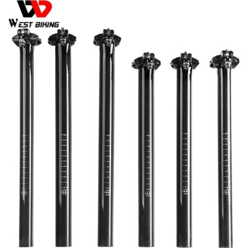 WEST BIKING Bicycle Carbon Seat Tube Seat Post For Cycling Road/MTB Ultralight Bike Seatpost 3K Carbon Fiber 27.2/31.6*350/400mm