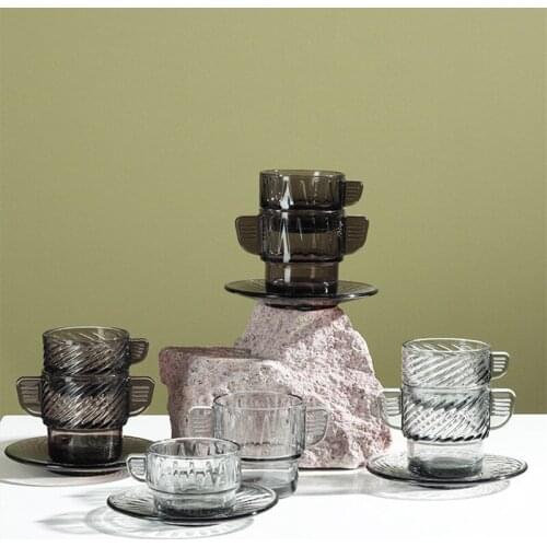 Nordic Transparent Glass Coffee Cup Set Saucer Breakfast Milk Drinking Tea Cup Creative Decoration Reusable Cup Saucer