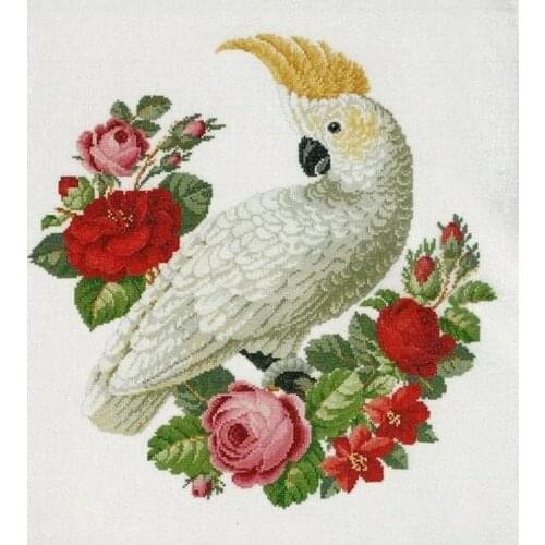 Drop Shipping Embroidery Cockatoo and Flowers Cross Stitch Modern Patterns with 100% Cotton Floss & Free Shipping for Wall Decor