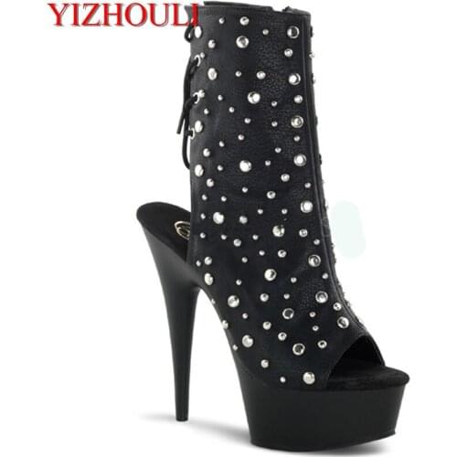 Ultra high 15cm sexy band, high heel womens ankle boots, female rivet for shoes, sexy dancing boots