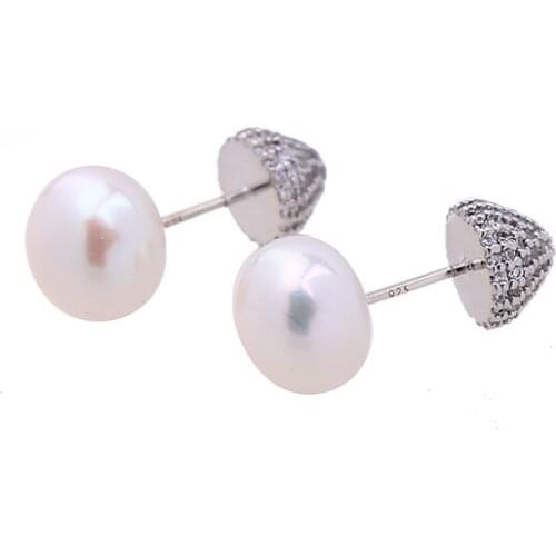 Silver Color Rose Gold Color Freshwater Pearl Earrings Best Friend Crystal Spike Elegant Double Side Stud Earrings Brincos