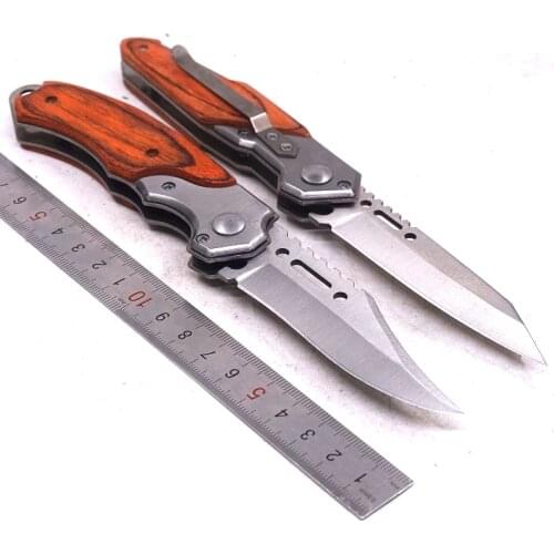 200mm(7.88'') Folding Pocket Knife Survival Tactical Knife Outdoor Combat Camping Hunting Knives 440C Blade Wood Handle EDC Tool