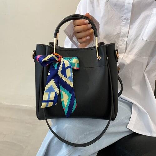 Women Bag PU Leather Bucket Bag Designer Bow Silk Scarf Handbag and Purse Female Shoulder Crossbody Bag Large Capacity Tote Bags