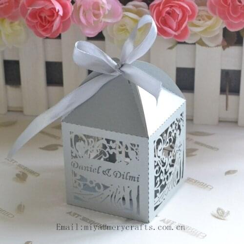 Laser cut wedding silver favors, silver paper gift bags for guests,wedding box bride and groom