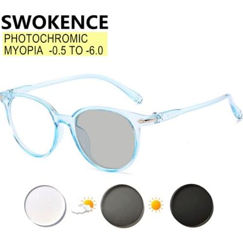 SWOKENCE Photochromic Myopia Glasses Prescription -0.5 to -6 Women Men Customized Discolored Lenses Nearsighted Spectacles F508