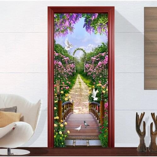 PVC Waterproof Self-adhesive Door Stickers Space Wallpaper Home Decor 3D Stereoscopic Space Poster Mural Door Wall Paper Rolls
